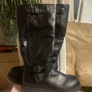 Pop Black Buckle Heeled Boots